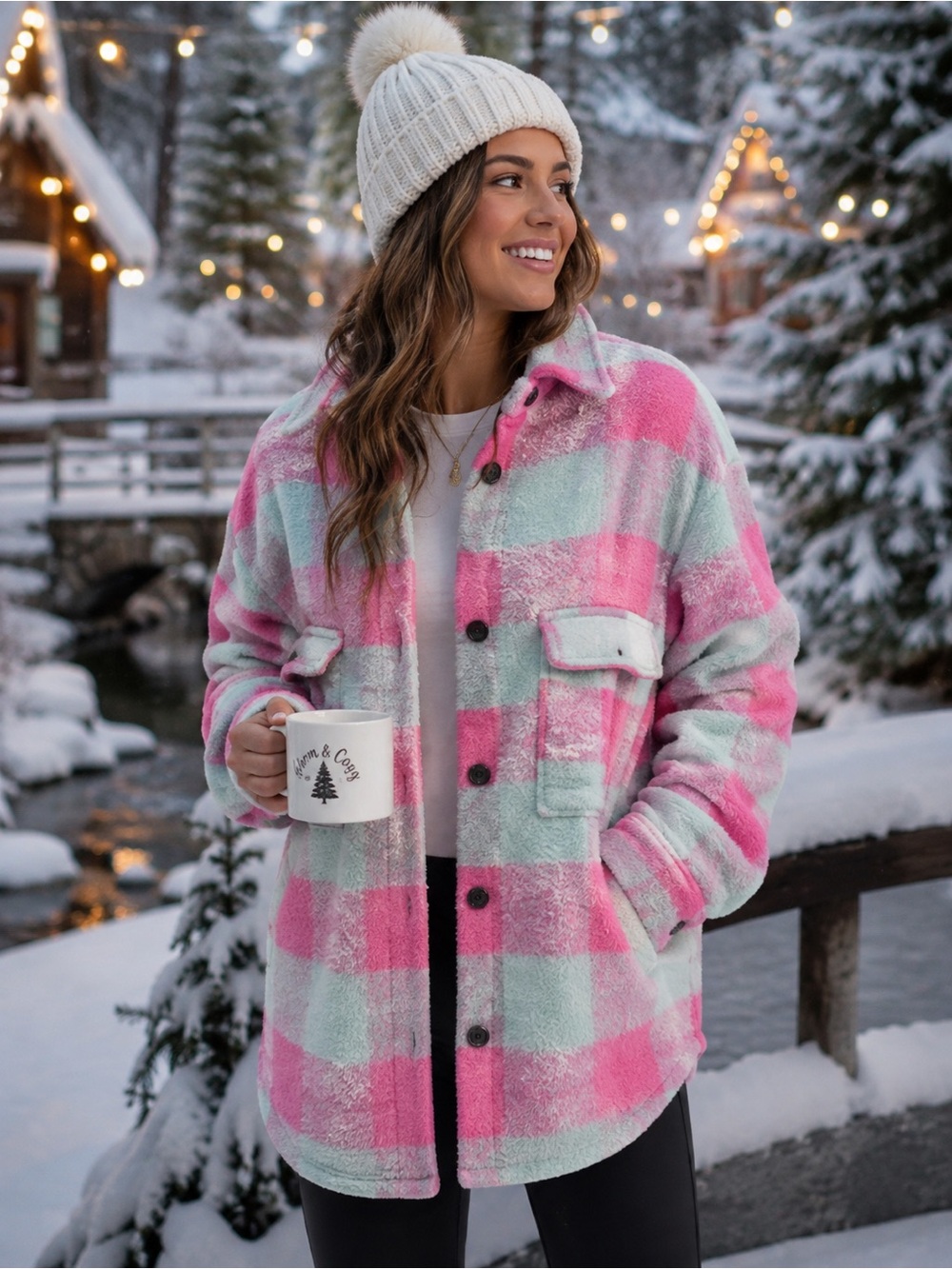 Miss Sparkling Pink & Mint Checkered Shacket Size Large NWOT